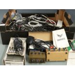 A quantity of microphones, leads etc and mixers, includes Shure, Brenell, Electret etc