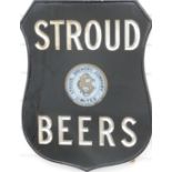 Stroud Brewery Company Limited 'Stroud Beers' shield shaped advertising sign with carved and