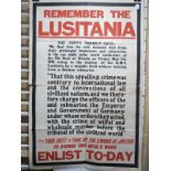 WWI Parliamentary recruitment poster London no.91 'Remember The Lusitania, it is your duty to take