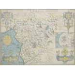 17thC John Speed map of Merionethshire/Montgomeryshire, 37 x 49.5cm, framed and glazed