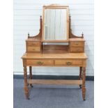 An Edwardian ash dressing table with swing mirror, W157 x D54 x H168cm