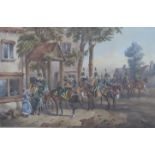 Orlando Norrie (1832-1901), watercolour of 18th Royal Hussars being served drinks outside an inn,