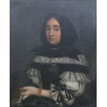 17thC /18thC oil on canvas, half bust portrait of Lucy Hollier (nee Knowles), second wife of