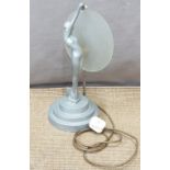 Art Deco figural lamp formed as a lady holding a glass disc, height 41cm