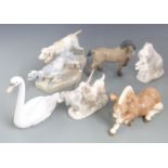 Lladro horse, Lladro swan, Szeiler Studio recumbent horse, Lladro style dog figures etc, tallest