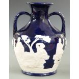 19thC pottery Portland Vase with relief decoration, H26cm