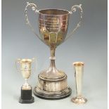 Large twin handled silver plated trophy cup presented to the Stonehouse and District Flying Club