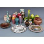 Ault pottery tray, covered pot, candlestick, vases, Gouda vase and studio pottery