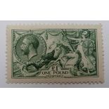 Great Britain 1913 £1 dull blue green Seahorse, well centred mint and very lightly mounted