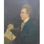 Oil on canvas depicting composer / musician with score, possibly Mozart, 74 x 60cm, in ornate gilt