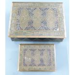 Two bronze/ brass boxes with enamel decoration, 20 x 15cm and 12.5 x 9cm