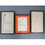 Three political interest framed letters comprising Winston Churchill, Enoch Powell and Dr Shirley