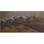Peter Curling signed limited edition (398/500) horse racing print, 44 x 83cm