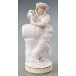 Meissen figurine of a girl pouring wine into a barrel, H16cm