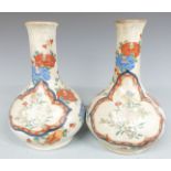 Pair of Japanese crackle glaze vases with floral decoration, 24.5cm