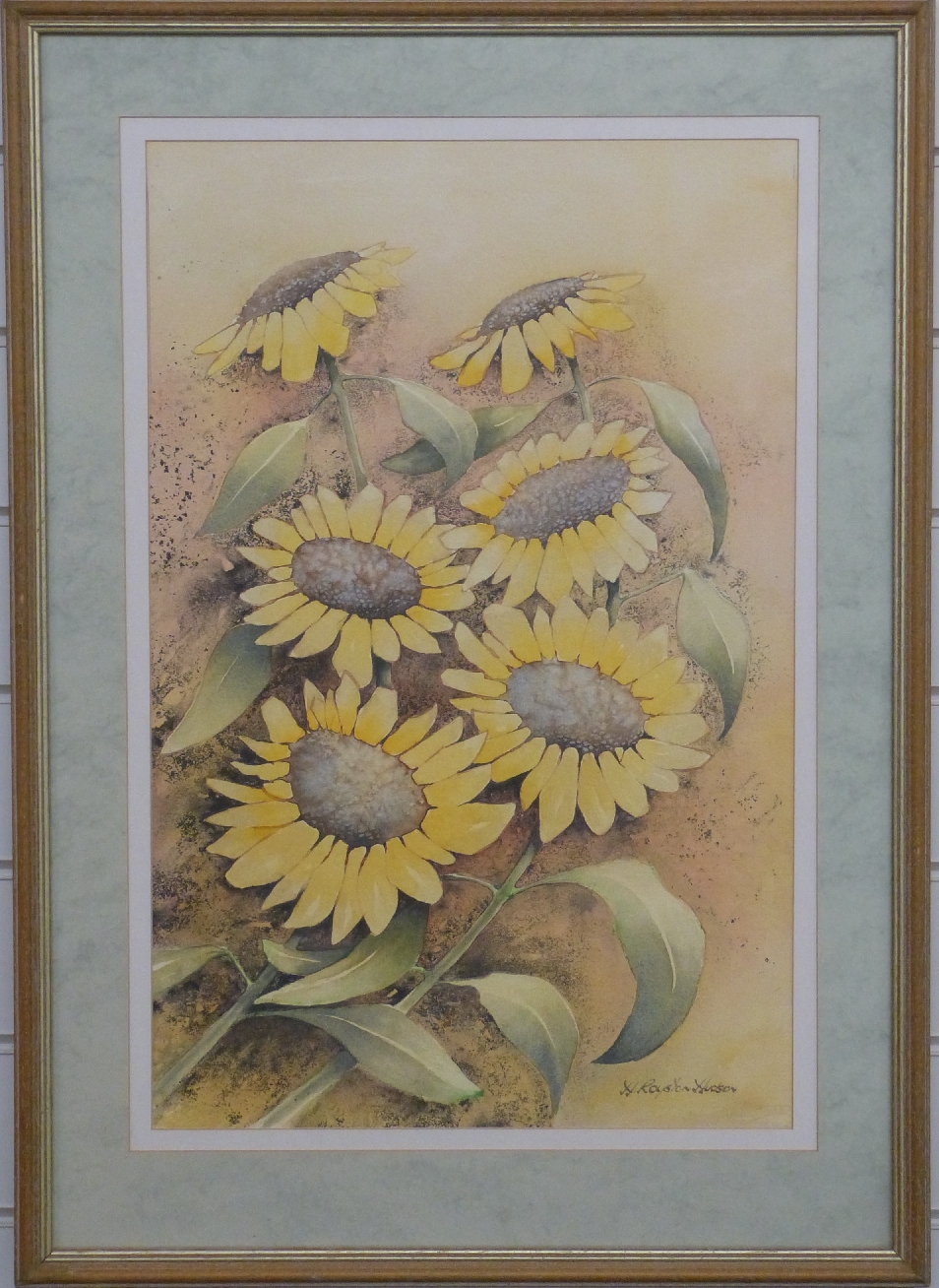 H Royston Hudson watercolour of sunflowers. 55 x 35cm, framed and glazed - Image 2 of 3