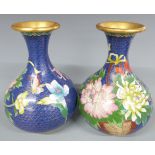 A pair of Chinese pedestal cloisonné vases with decoration depicting flowers, H18cm