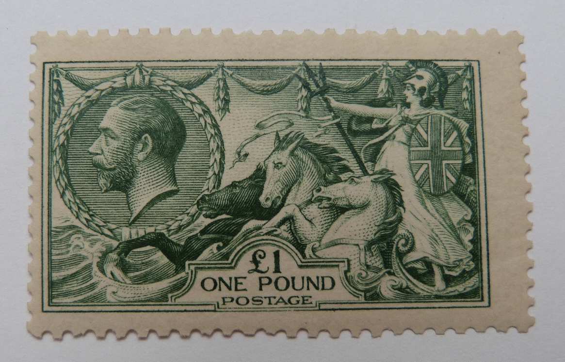 Great Britain 1913 £1 green Seahorse, unmounted mint