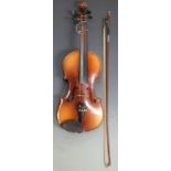 Mid 20thC violin labelled Antonius Stradivarius cremonensis 1713 with 35.5cm two piece flame back,