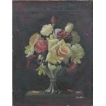 Oil on canvas still life  vase of flowers, signed lower right Roger John (possibly Roger John