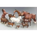 A collection of Beswick horses and foals including Burnham Beauty, tallest 28cm
