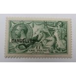 Great Britain 1913 £1 green Seahorse, overprinted CANCELLED, unmounted mint
