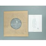 Set of Rolling Stones autographs in pencil on 7inch card record sleeve, the sleeve marked A W