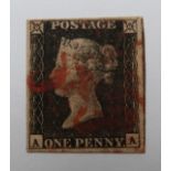 1840 1d Black, AA plate 6, 4 margins, red Maltese cross