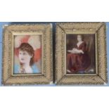 Pair of crystoleum pictures on glass of ladies, each 12 x 18cm, in gilt frames