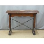 Victorian stained pine fold over tall table/lectern with two planked legs united by decorative