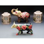 Boxed Tupton Ware elephant and bull, porcelain golfing thermometer and barometer by Pointers of