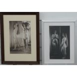 Kit Williams two photographs of nude model alongside a painting of the same girl, one with KW