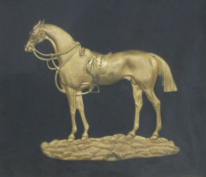 Pair of high profile gilt horses, mounted and framed, both 26 x 28cm overall - Image 2 of 3