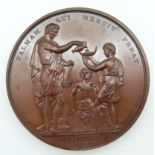 William VI bronze Royal Naval School Medal 1833, obverse three figures and 'Palmam Qui Meruit