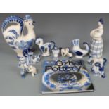 A collection of Russian Gzhel pottery with a Gzhel book (10), tallest 23.5cm