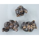 Three Copenhagen bears with brown glaze, tallest 8cm