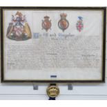 Framed document on parchment, Sir Anthony Richard Wagner, Sir Edgar Rainey Ludlow-Hewitt, Coat of
