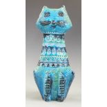 Italian Bitossi pottery cat in with impressed and sgraffito decoration, signed to base, H30cm