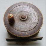 J Gillett, 40 Fetter Lane, London early 20thC brass fly fishing reel, 3½" diameter