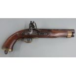 East India Company flintlock hammer action pistol with lion engraved to the lock, brass trigger