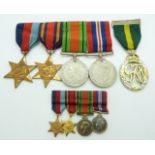 British Army WWII medals comprising Territorial Decoration, 1939/1945 Star, Burma Star, Defence