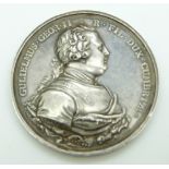 Commemorative Battle of Culloden silver medal 1749 by Richard Yeo, armoured bust of Duke of