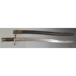 British 1856/58 pattern sword bayonet, 57.5cm fullered blade, scabbard and frog