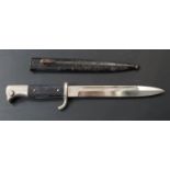 German KS98 pattern bayonet with FW Holler maker's mark to ricasso, 19cm fullered blade and scabbard