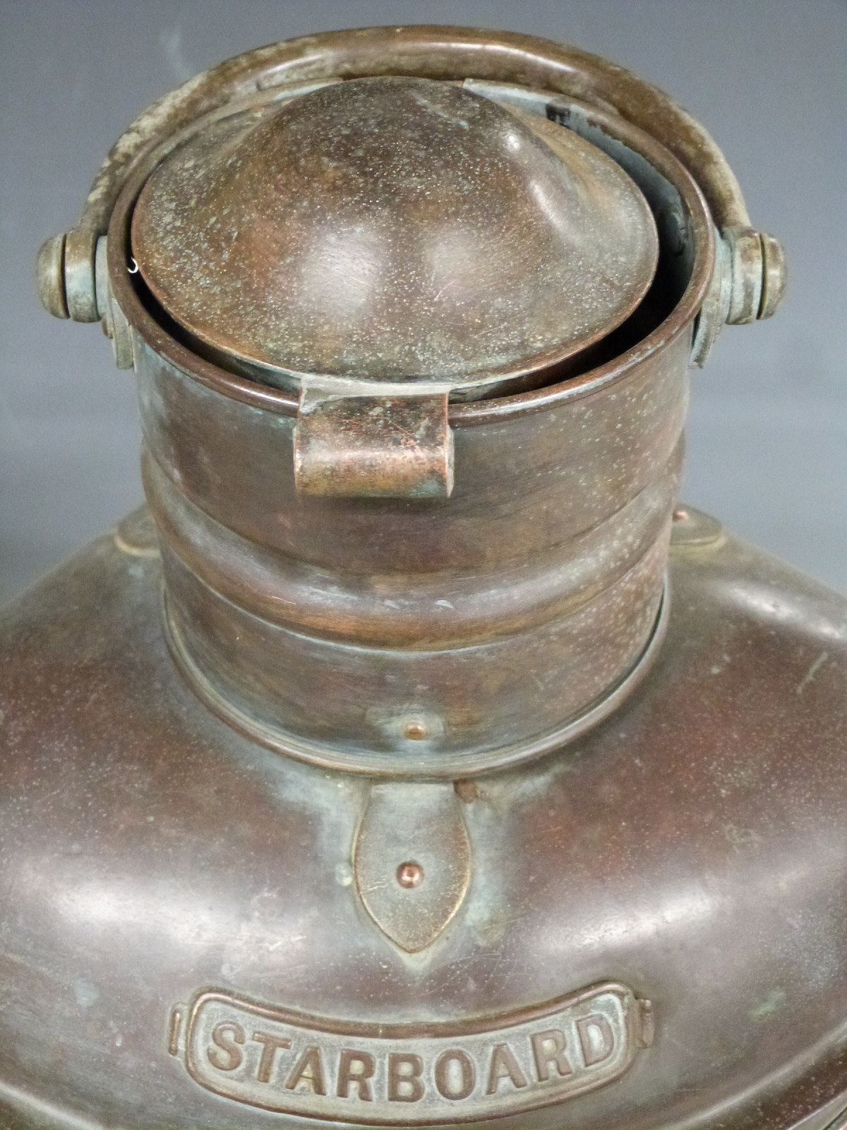 Pair of copper Port and Starboard ship's lamps, height 53cm - Image 3 of 3