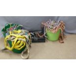 Large collection of tree surgeons ropes, caribiners, metal fittings, accessories and ratchet straps,