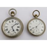 Two British Railways Midland region keyless winding open faced pocket watches, one Record the