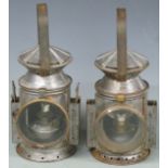 Two military railway or similar tri colour hand lamps, one by Eastgate & Son, Birmingham and dated