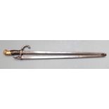 French 1874 pattern Gras bayonet conversion to fire side tongs, marked 1882 to 52cm blade