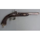 A M Van Gumster of Utrecht percussion hammer action pistol with deeply carved lock, hammer,